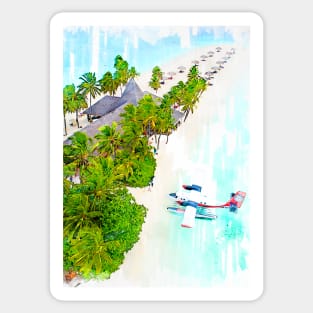 Sea Plane In Beautiful Maldives Beach Lagoon Hotel Sticker